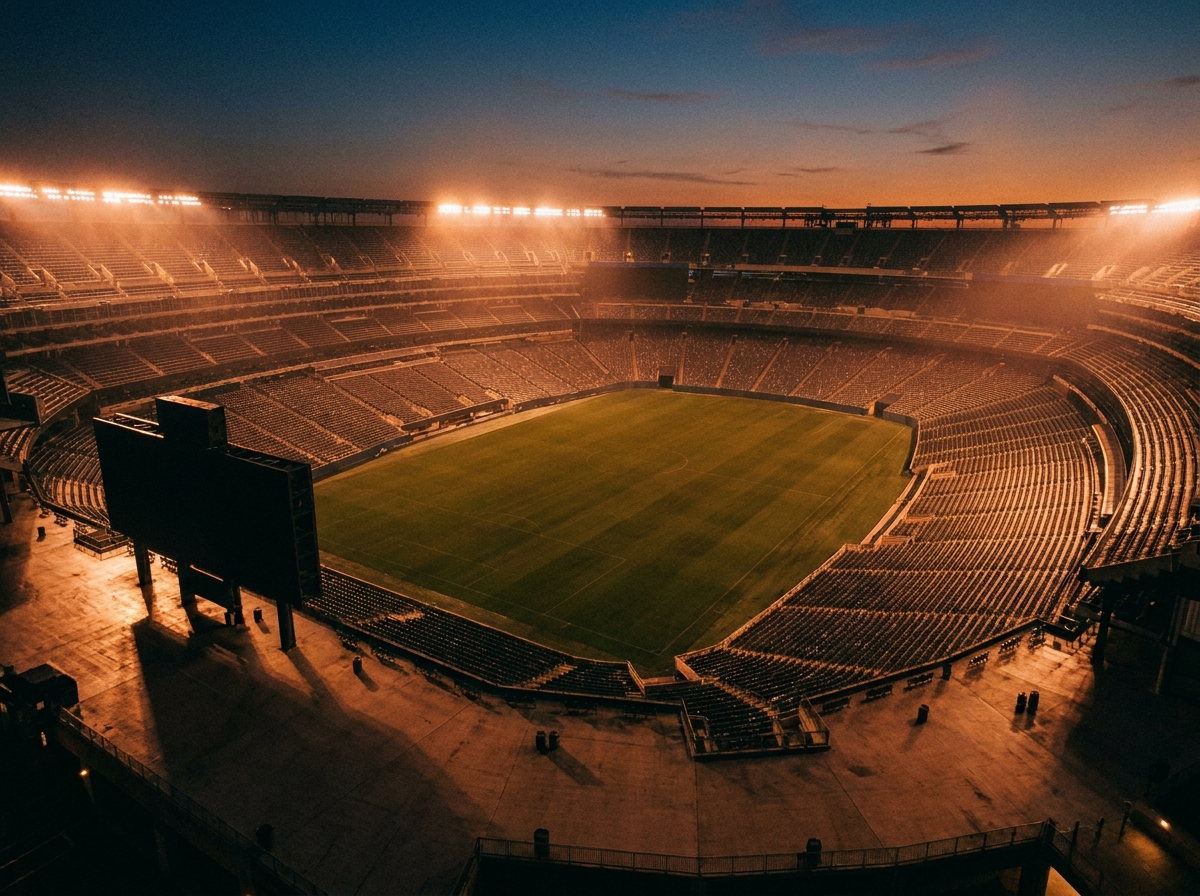 An empty professional sports stadium at twilight, illustrating the live sports rights now central to Netflix's strategy
