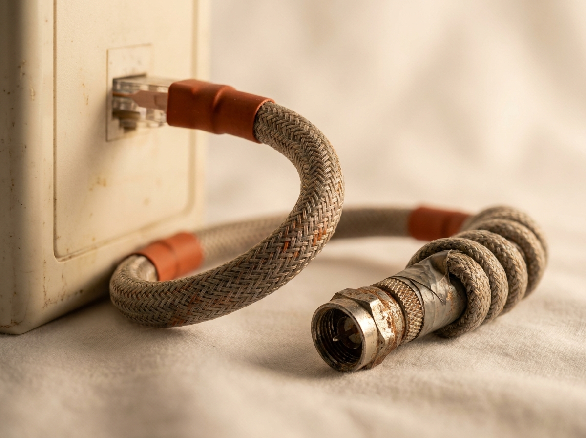 An ethernet cable connecting to a coaxial cable, illustrating how streaming has rebuilt cable's business model with new infrastructure
