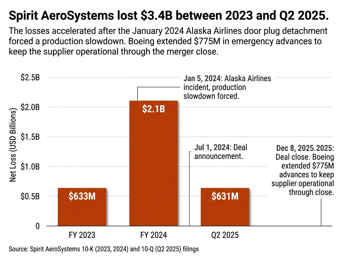 Spirit AeroSystems annual operating losses, 2023-2025